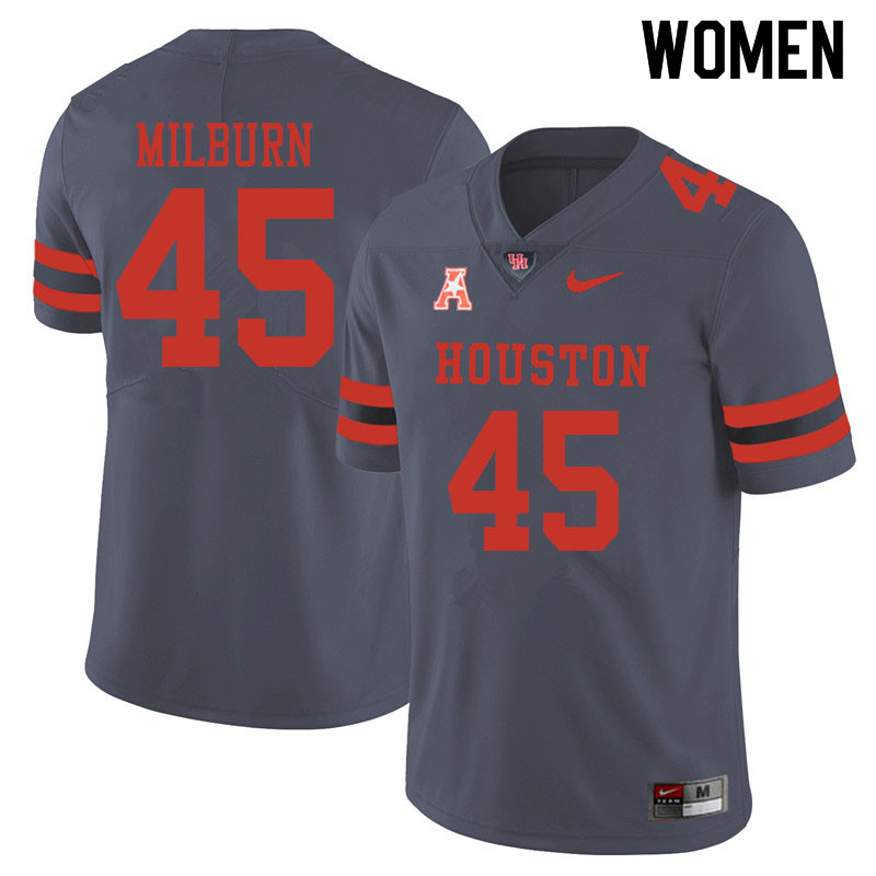 Women #45 Jordan Milburn Houston Cougars College Football Jerseys Sale-Gray - Click Image to Close